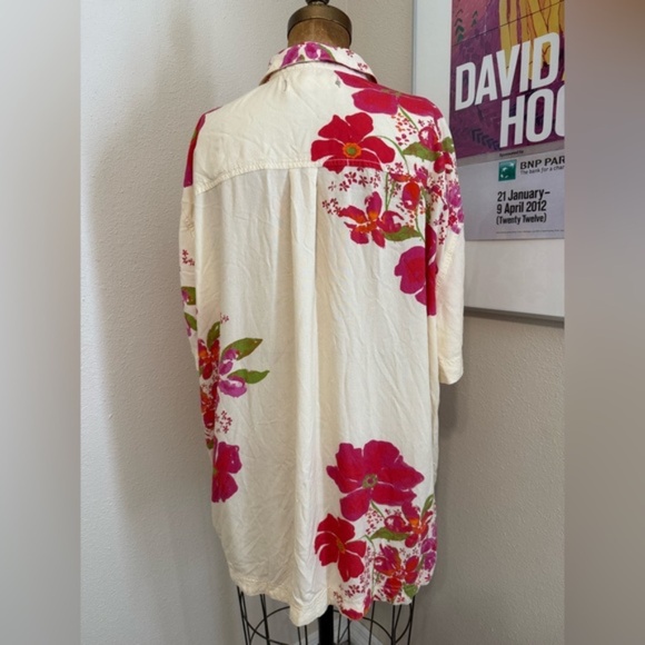 Free People Share Good Vibes Buttondown XS Ivory Pink Combo Floral - Picture 5 of 12